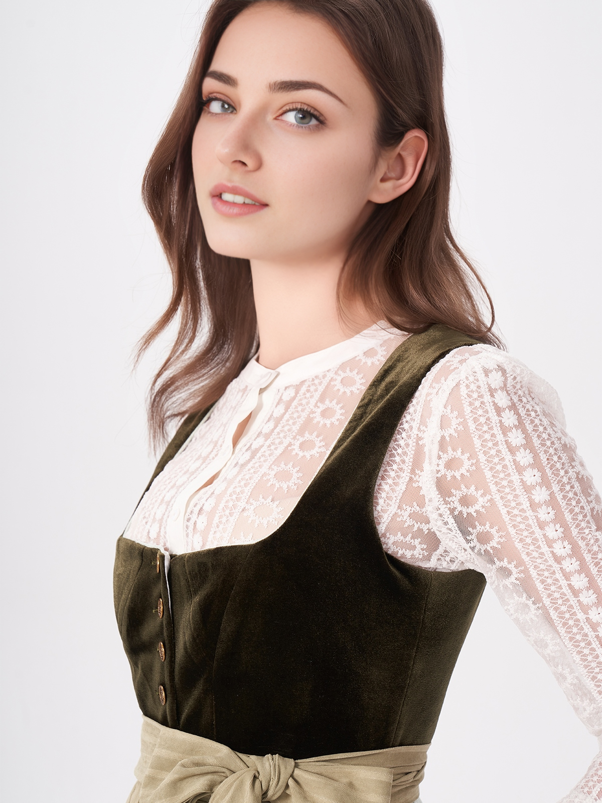 Ein modernes grünes Dirndl mit raffinierten Details