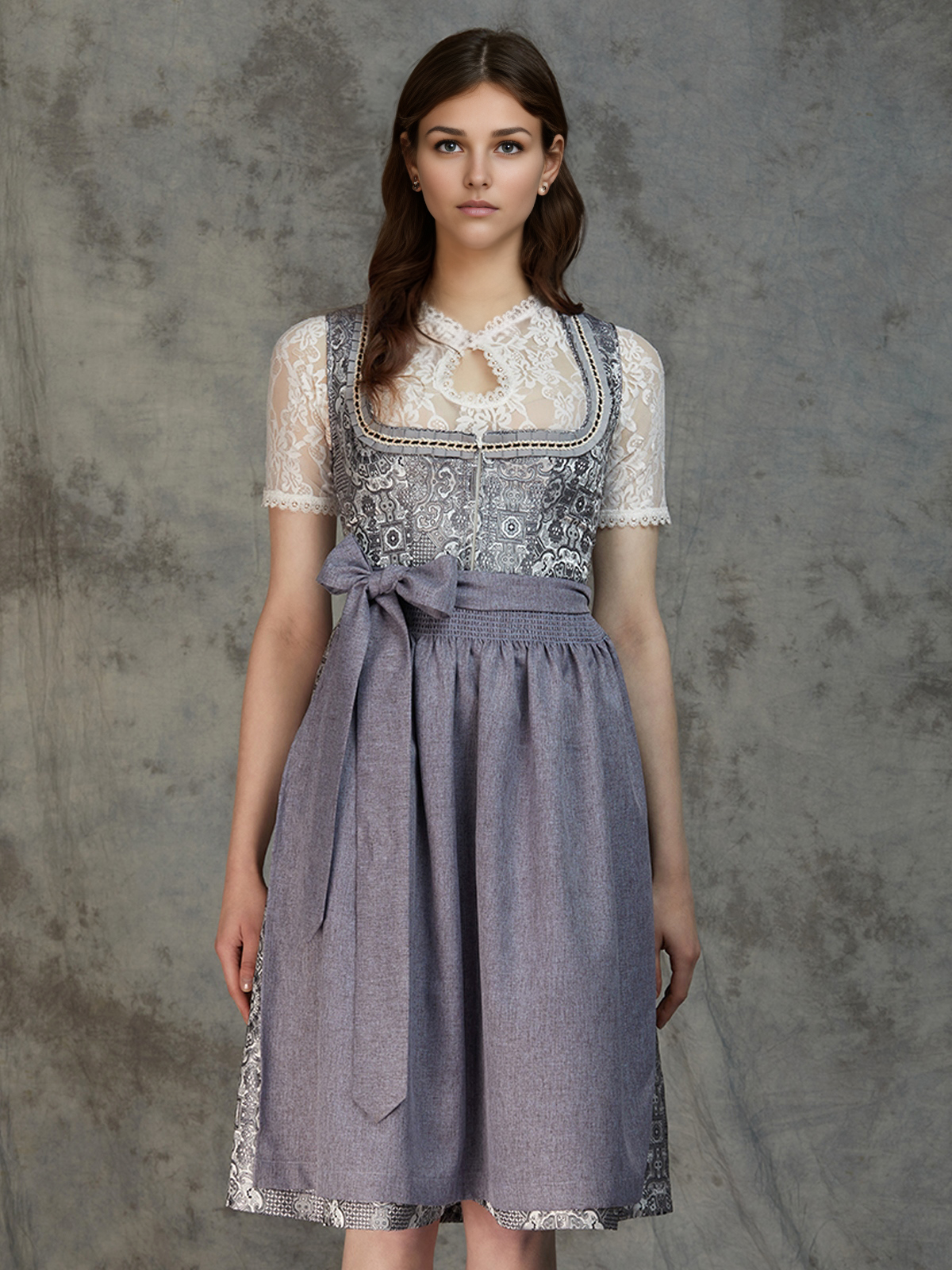 Modernes graues Dirndl mit raffinierten Details